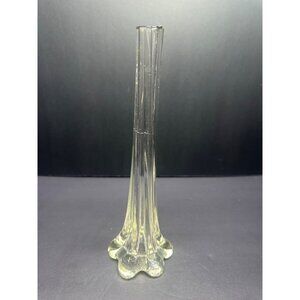 Vintage Blown Art Glass Clear Bud Vase Twisted Elephant Foot Base 11" Tall
